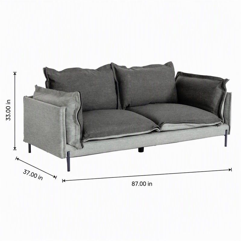 Pemberly Row Two-Tone Polyester Blend Sofa With Metal Accents in Gray
