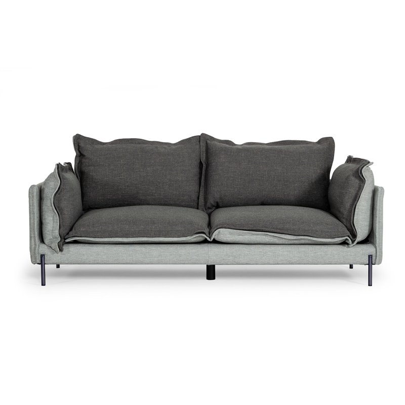 Pemberly Row Two-Tone Polyester Blend Sofa With Metal Accents in Gray