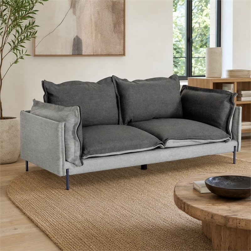 Pemberly Row Two-Tone Polyester Blend Sofa With Metal Accents in Gray