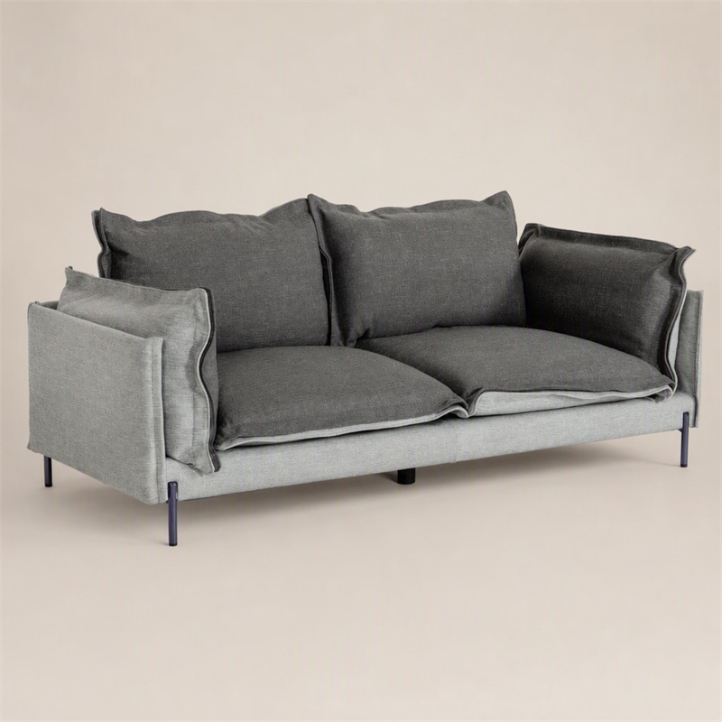 Pemberly Row Two-Tone Polyester Blend Sofa With Metal Accents in Gray