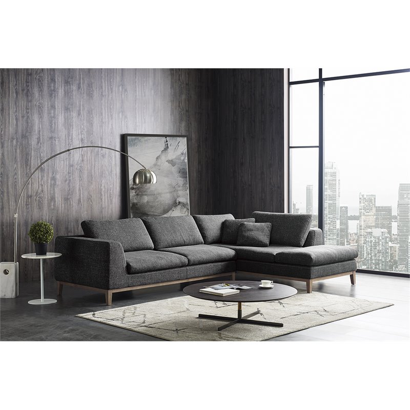 Pemberly Row Right Facing Sectional Sofa in Polyester Fabric Gray