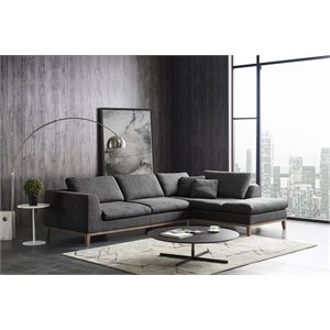 Pemberly Row Right Facing Sectional Sofa in Polyester Fabric Gray