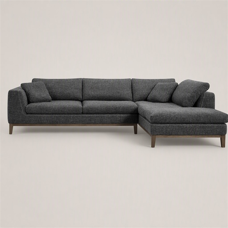 Pemberly Row Right Facing Sectional Sofa in Polyester Fabric Gray
