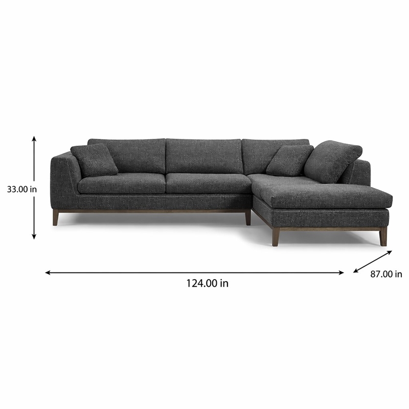 Pemberly Row Right Facing Sectional Sofa in Polyester Fabric Gray