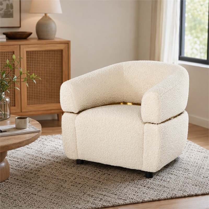 Pemberly Row Stainless Steel and Polyester Accent Chair in Beige