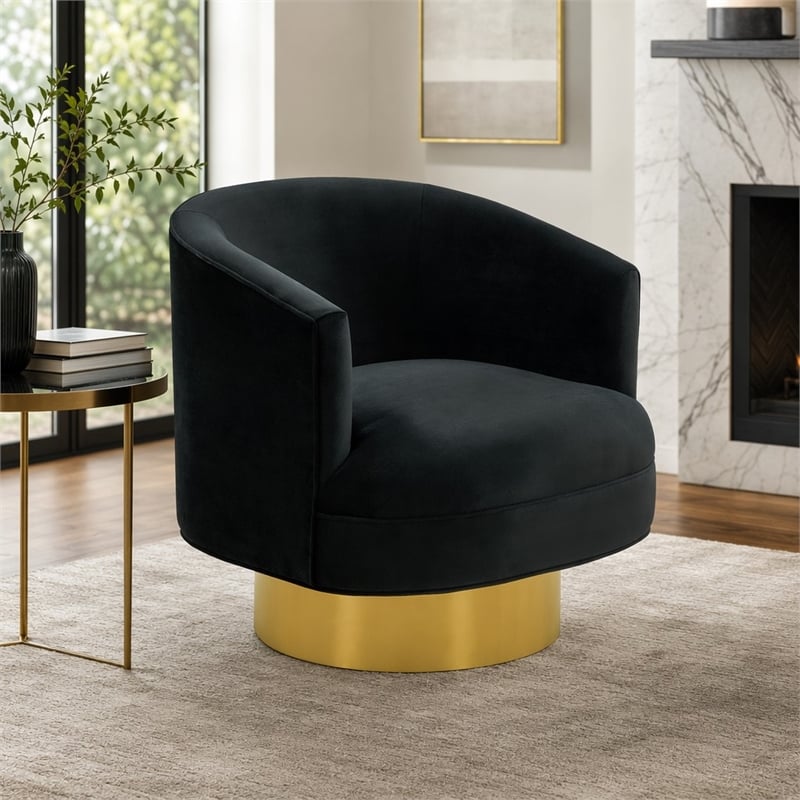 Pemberly Row Modern Stainless Steel Accent Chair in Black and Gold