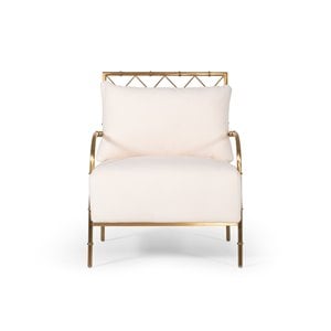 Pemberly Row Velvet Accent Chair in White with Gold Tubular Metal Base