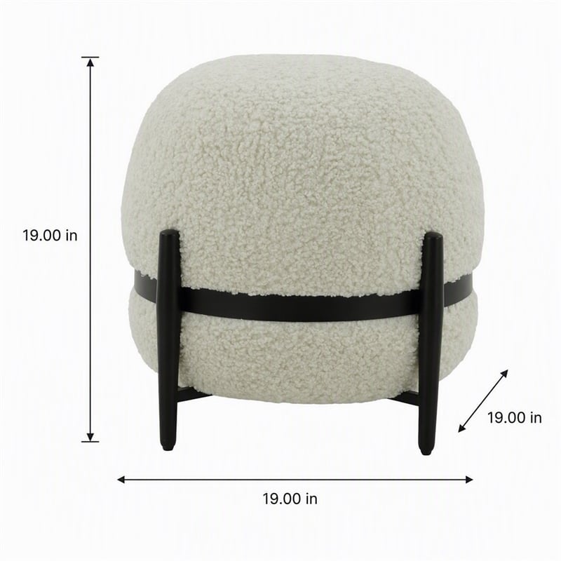 Pemberly Row Contemporary Sherpa Fabric Ottoman in White and Black