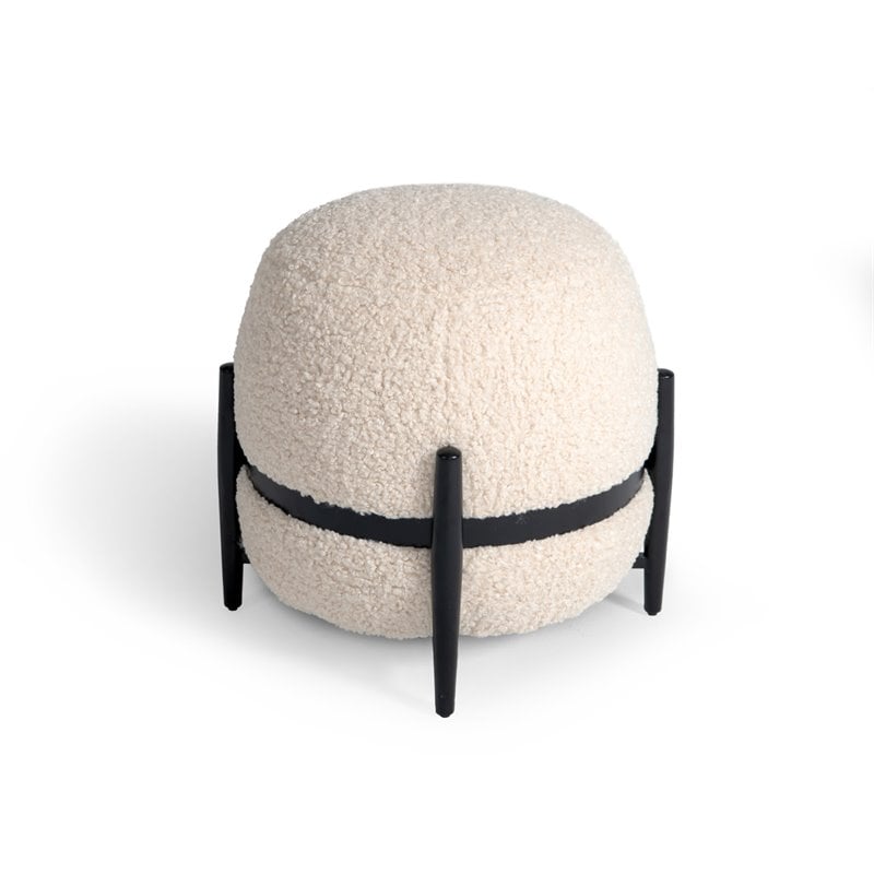 Pemberly Row Contemporary Sherpa Fabric Ottoman in White and Black