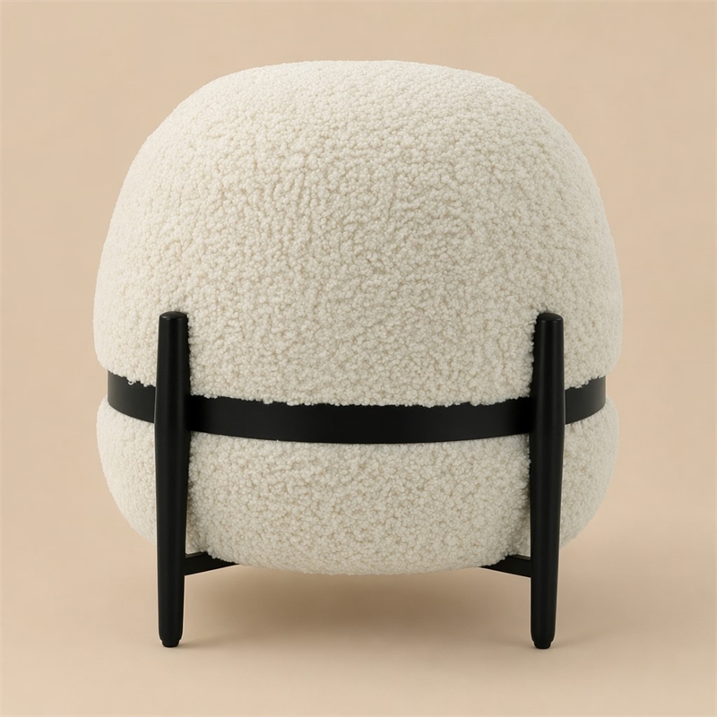 Pemberly Row Contemporary Sherpa Fabric Ottoman in White and Black