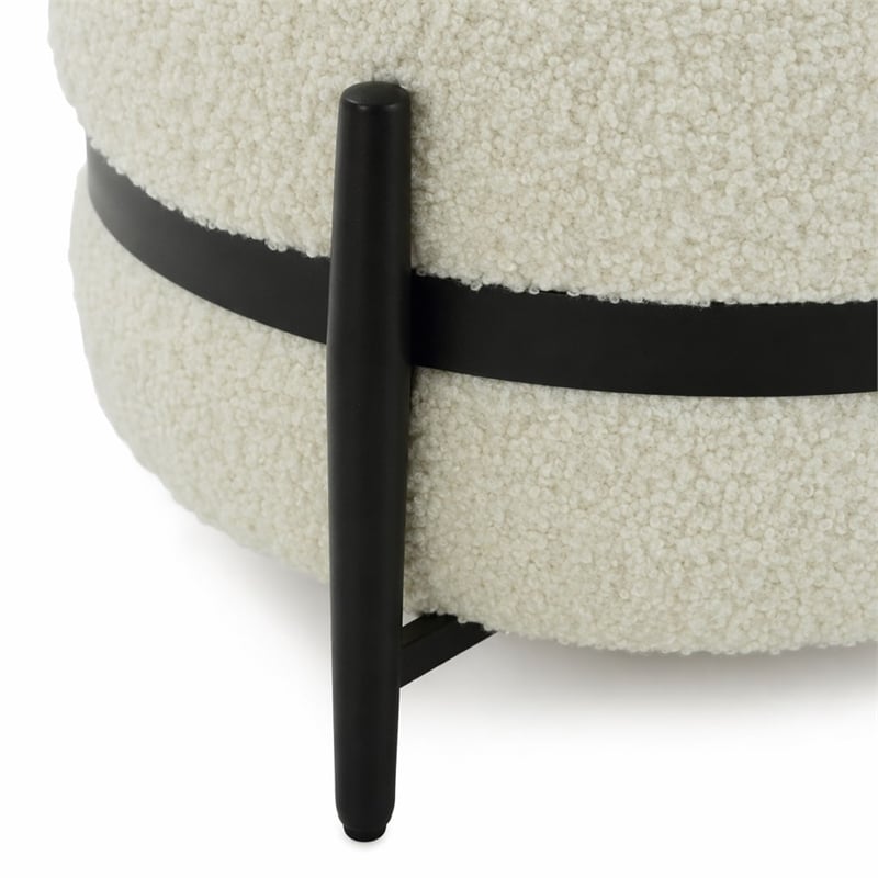 Pemberly Row Contemporary Sherpa Fabric Ottoman in White and Black
