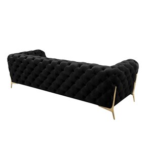 Pemberly Row Transitional Velvet Sofa with Gold Metal Legs in Black