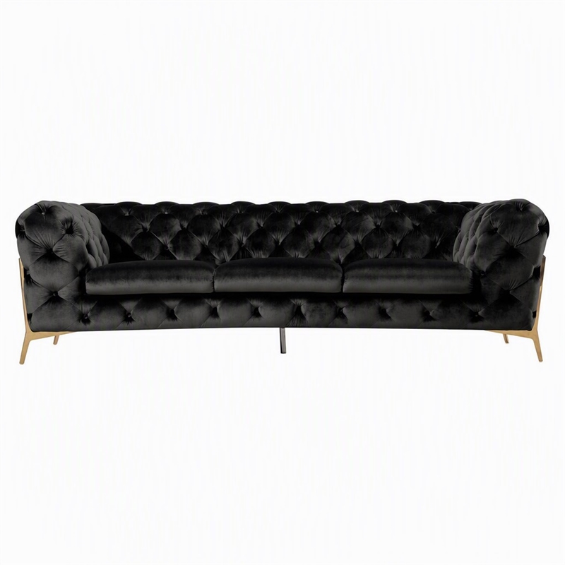 Pemberly Row Transitional Velvet Sofa with Gold Metal Legs in Black