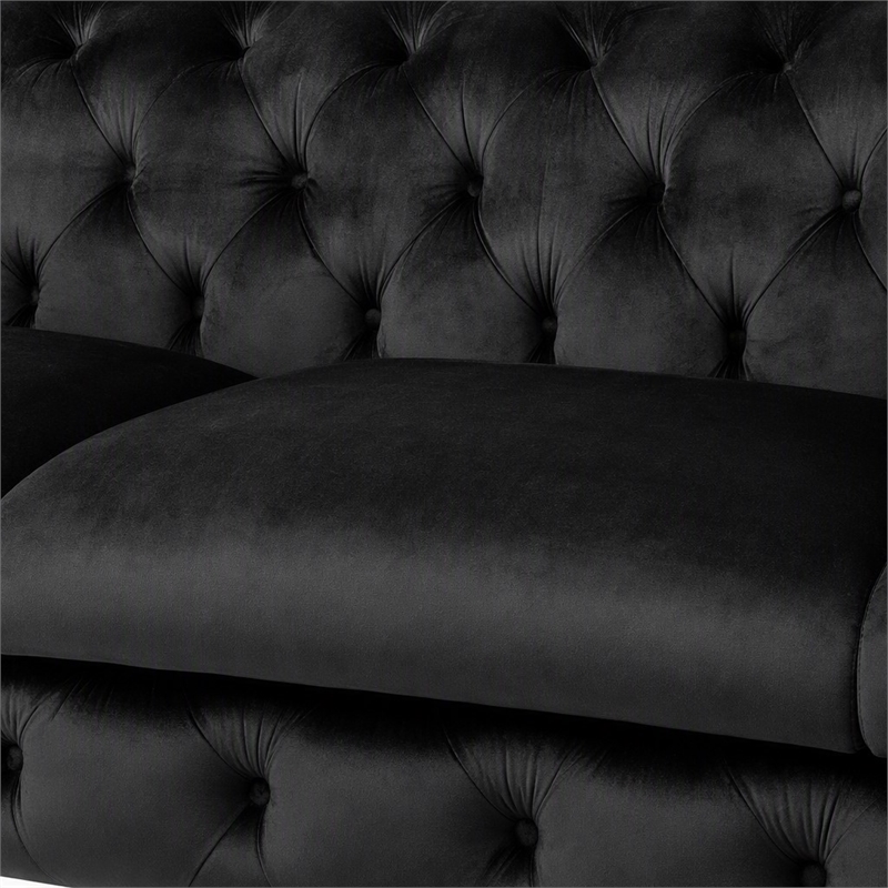 Pemberly Row Transitional Velvet Sofa with Gold Metal Legs in Black
