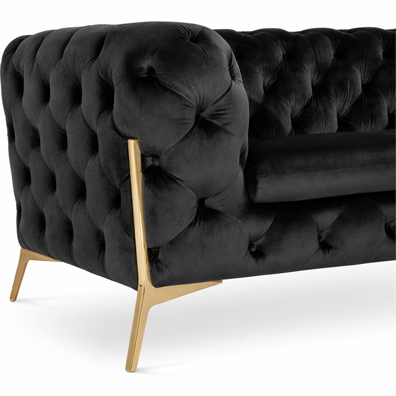Pemberly Row Transitional Velvet Sofa with Gold Metal Legs in Black