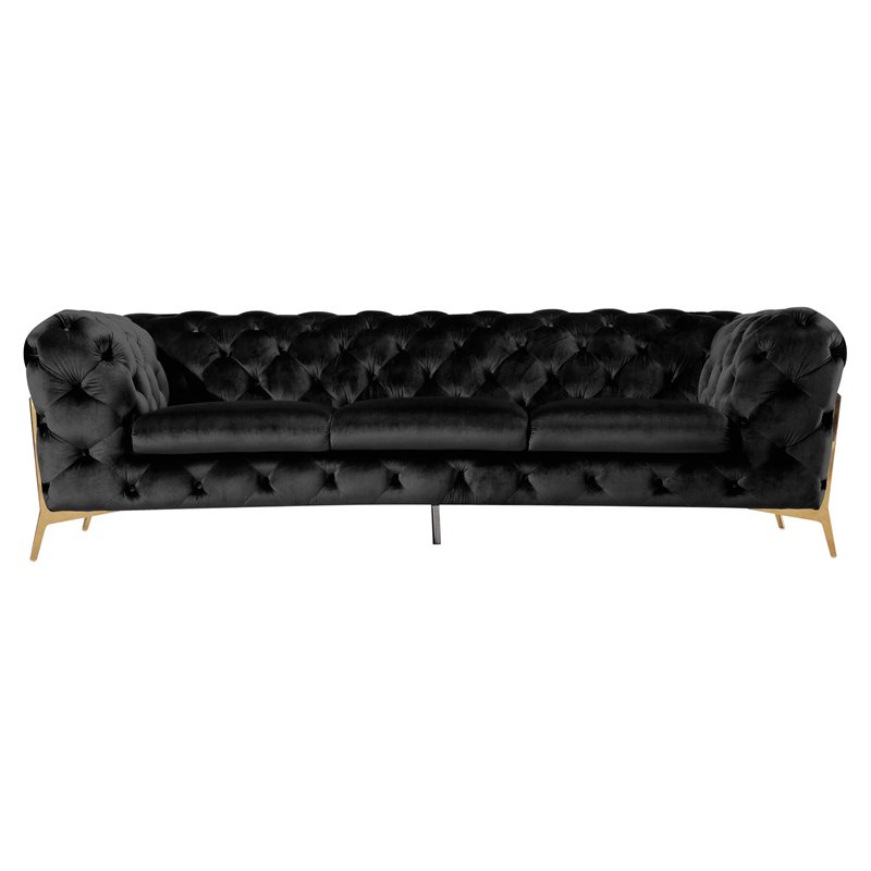 Pemberly Row Transitional Velvet Sofa with Gold Metal Legs in Black