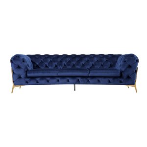 Pemberly Row Transitional Fabric Sofa with Gold Metal Legs in Blue