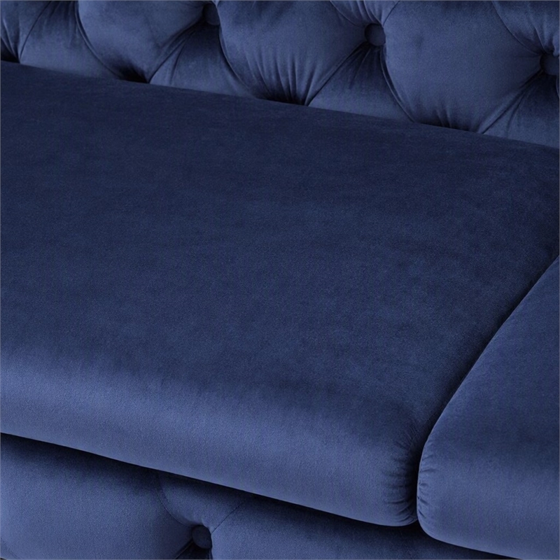 Pemberly Row Transitional Fabric Sofa with Gold Metal Legs in Blue
