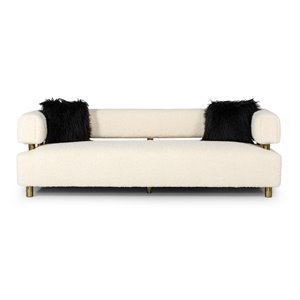 Pemberly Row Glam Beige Sofa with Polyester Upholstery and Gold Legs