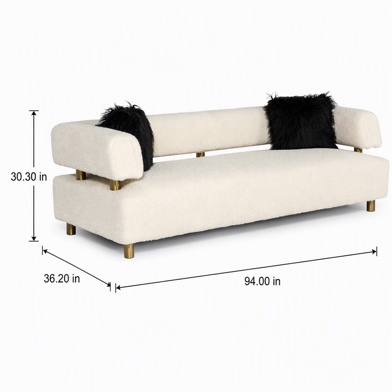 Pemberly Row Glam Beige Sofa with Polyester Upholstery and Gold Legs