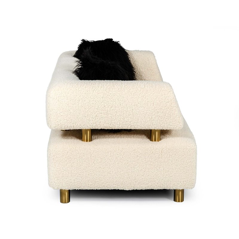Pemberly Row Glam Beige Sofa with Polyester Upholstery and Gold Legs