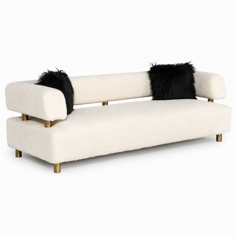 Pemberly Row Glam Beige Sofa with Polyester Upholstery and Gold Legs