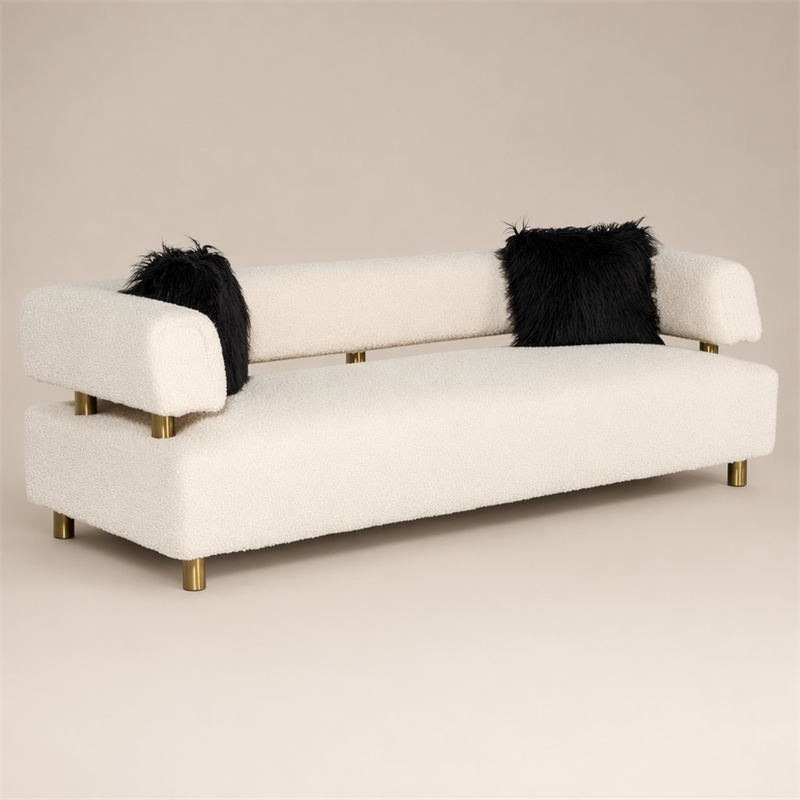 Pemberly Row Glam Beige Sofa with Polyester Upholstery and Gold Legs