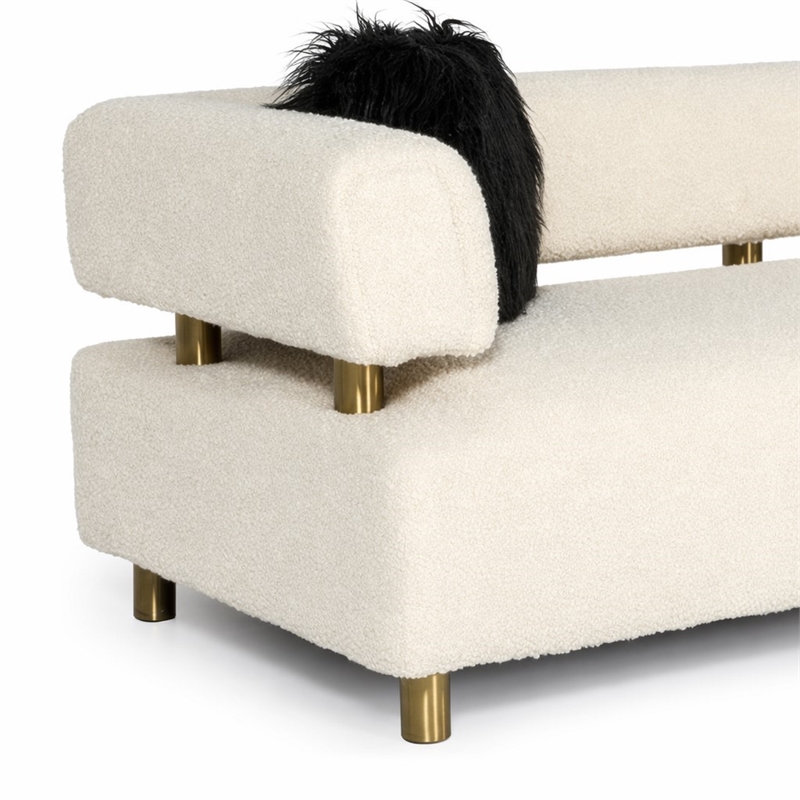 Pemberly Row Glam Beige Sofa with Polyester Upholstery and Gold Legs