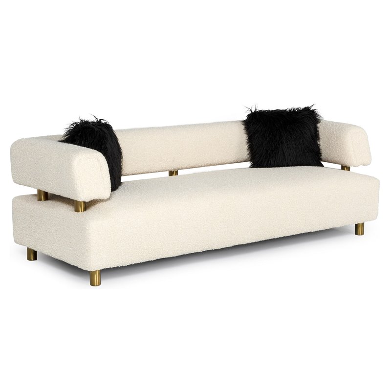 Pemberly Row Glam Beige Sofa with Polyester Upholstery and Gold Legs