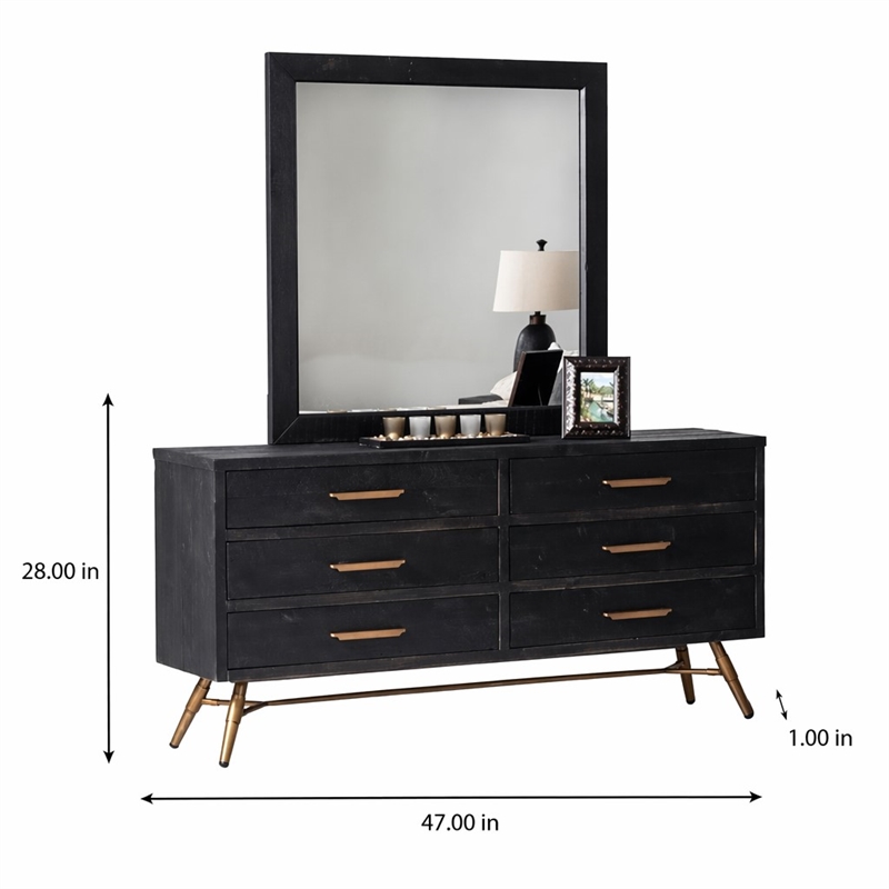Pemberly Row Mirror with Recycled Pine Frame in Dark Brown and Glass Finish