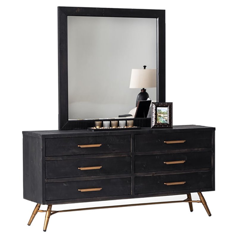 Pemberly Row Mirror with Recycled Pine Frame in Dark Brown and Glass Finish