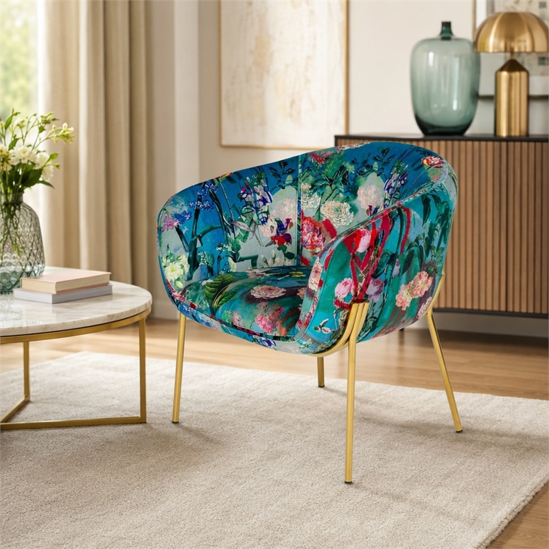 Pemberly Row Velvet Accent Chair with Gold Stainless Steel Legs