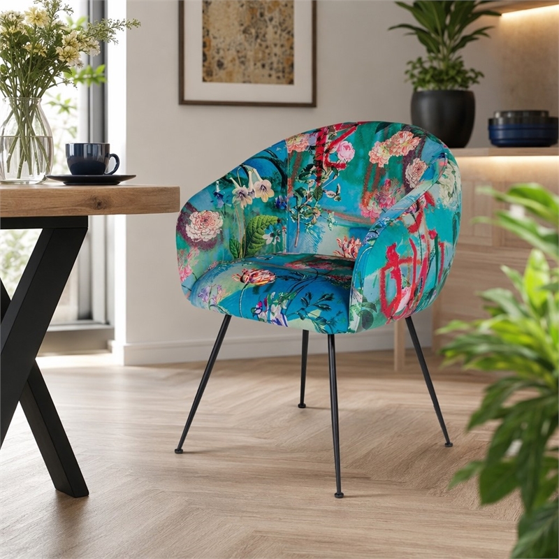 Pemberly Row Contemporary Dining Chair with Velvet and Cast Iron Legs