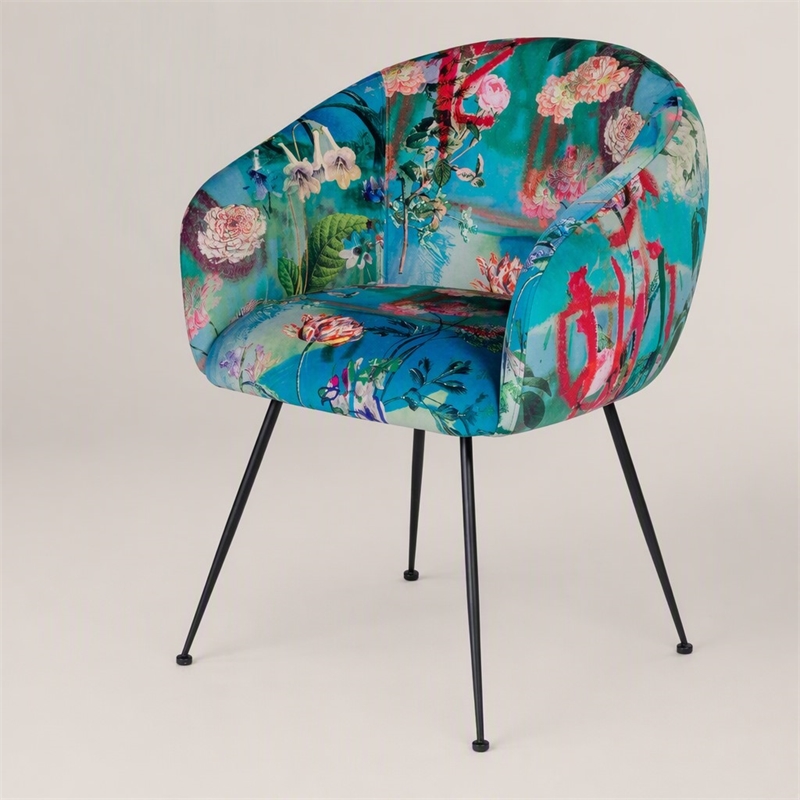 Pemberly Row Contemporary Dining Chair with Velvet and Cast Iron Legs