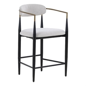 Pemberly Row Fabric Counter Chair in Light Gray with Gold and Black Metal