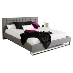 Pemberly Row 84x89&quot Faux Leather Eastern King Bed in Gray