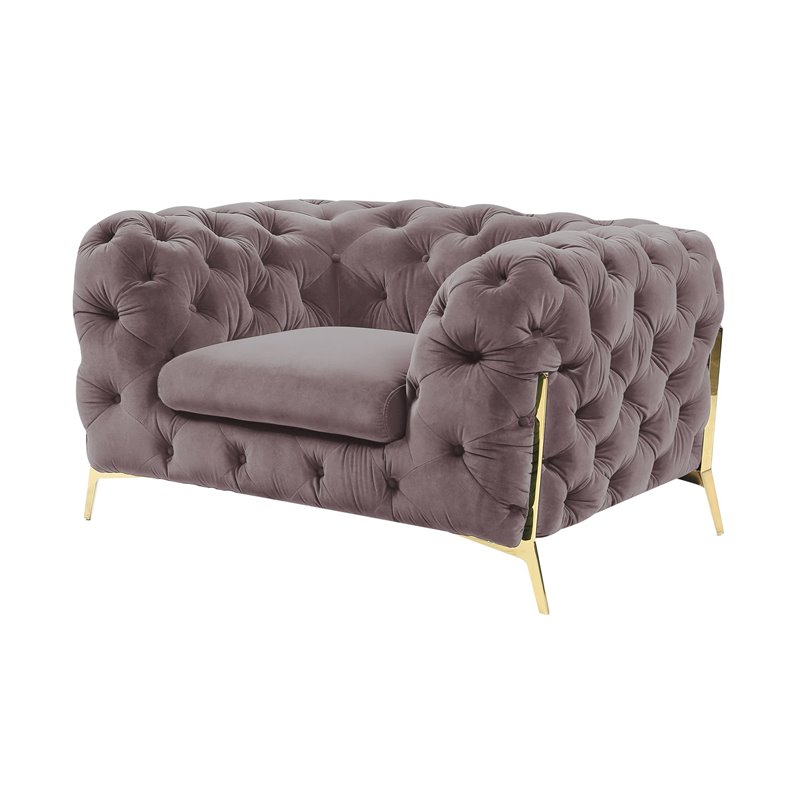 Pemberly Row Transitional Velvet Accent Chair with Gold Metal Legs in Silver
