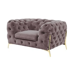Pemberly Row Transitional Velvet Accent Chair with Gold Metal Legs in Silver