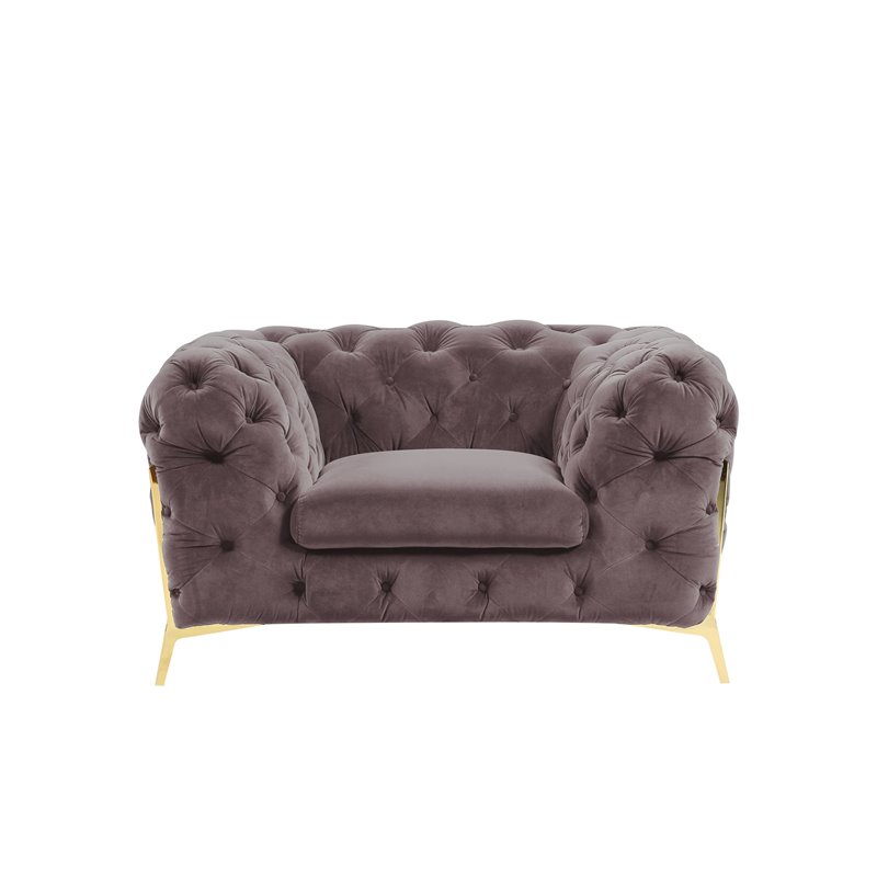Pemberly Row Transitional Velvet Accent Chair with Gold Metal Legs in Silver