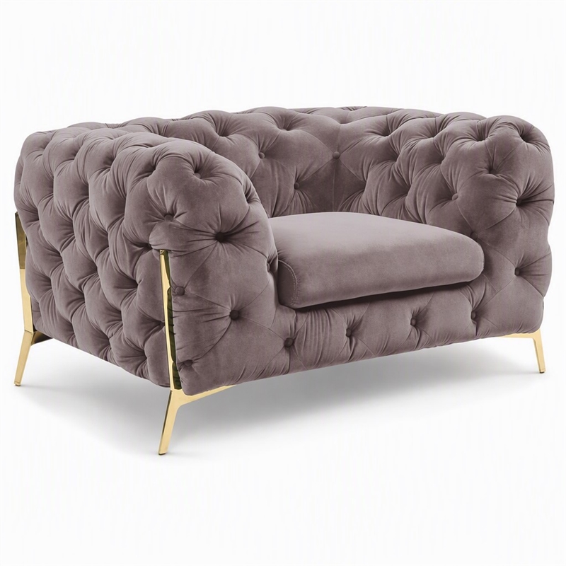 Pemberly Row Transitional Velvet Accent Chair with Gold Metal Legs in Silver