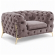 Pemberly Row Transitional Velvet Accent Chair with Gold Metal Legs in Silver