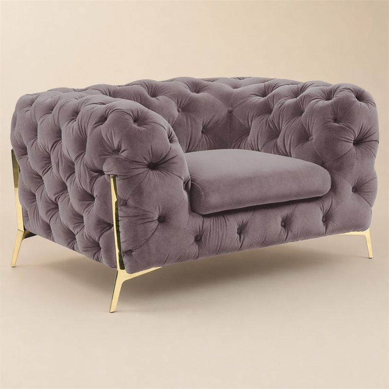 Pemberly Row Transitional Velvet Accent Chair with Gold Metal Legs in Silver