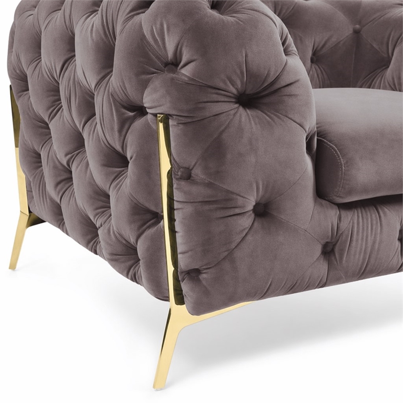 Pemberly Row Transitional Velvet Accent Chair with Gold Metal Legs in Silver