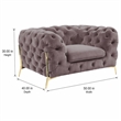 Pemberly Row Transitional Velvet Accent Chair with Gold Metal Legs in Silver