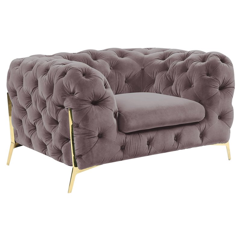 Pemberly Row Transitional Velvet Accent Chair with Gold Metal Legs in Silver