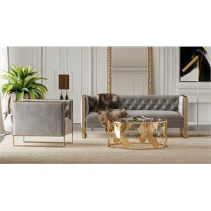 Pemberly Row Modern Velvet Sofa with Gold Stainless Steel Legs in Gray