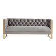 Pemberly Row Modern Velvet Sofa with Gold Stainless Steel Legs in Gray