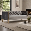 Pemberly Row Modern Velvet Sofa with Gold Stainless Steel Legs in Gray