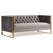 Pemberly Row Modern Velvet Sofa with Gold Stainless Steel Legs in Gray