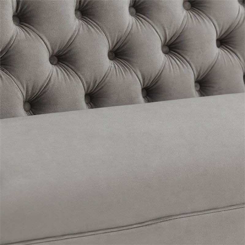 Pemberly Row Modern Velvet Sofa with Gold Stainless Steel Legs in Gray